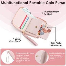 Pomelo Best Small Womens Wallet Leather Credit Holder RFID Blocking with Coin Pocket Zip Around Wristlet Ladies Wallets Pink 2025