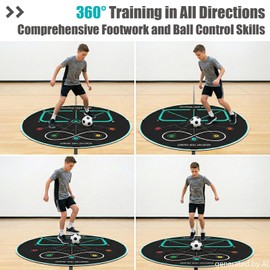 MUKESKY Soccer Training Mat for Footwork & Agility, 360° Circular Design for Multi-Direction Ball Control Practice, Non-Slip Silent Indoor & Outdoor Training Equipment for Kids Youth & Adults