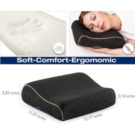 alkamto Travel & Camping Comfortable Memory Foam Pillow – Easy to Carry Portable Bag – Temperature Regulating Pillow Case (Black Contour)