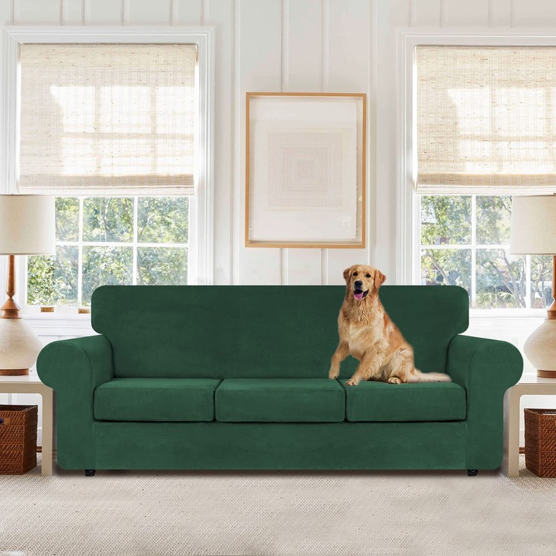 WEERRW 4 Pieces Velvet High Stretch Couch Covers for 3