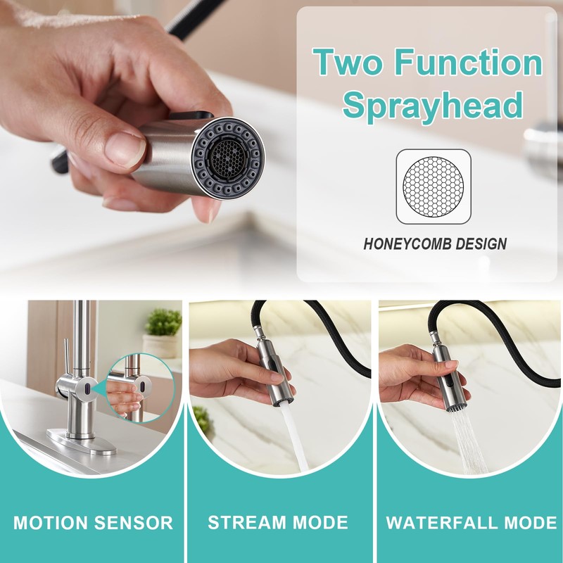 Touchless Kitchen Faucet with Pull-Down Sprayer, Single Handle Smart Motion