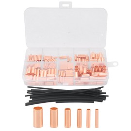 Yuhtech 250 PCS Copper Tube, GT1.5-6mm Copper Tube Butt Wire Cable Crimp Connectors, Professional Terminal Kit with 15 PCS Heat Shrink Tubing, Copper Connecting Pipe
