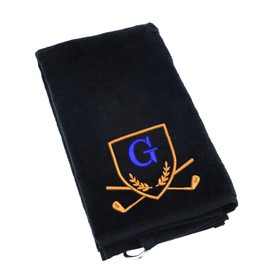 Always Looking Good Golf Towel with Monogrammed Embroidery Initial Letter Luxury Velour 50cm x 40cm Custom Embroidered Golf Towel with Carabiner Clip Gift- Golf Gifts for Men (Black, G)