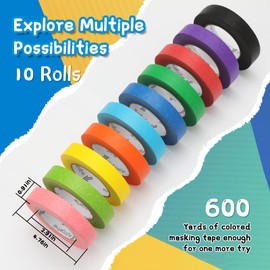 skytogether Colored Masking Tape 1 Inch Wide, Rainbow Color Masking Tape Colorful Masking Tape Colored Tape Rolls for Kids Classroom Painters Tape Colors Art Craft Tape, 1 Inch x 60 Yards, 10 Rolls