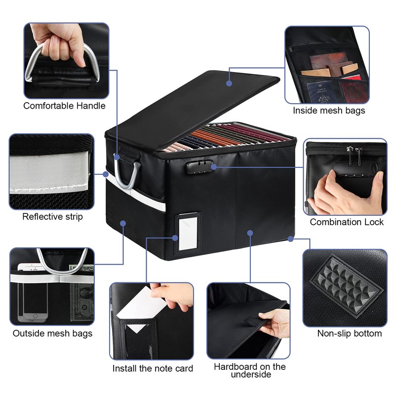 Fireproof Document File Organizer Box, Fireproof Safe Box with Lock,