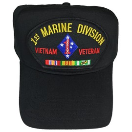 1ST Marine Division Vietnam Veteran with Campaign Ribbons HAT - Black - Veteran Owned Business