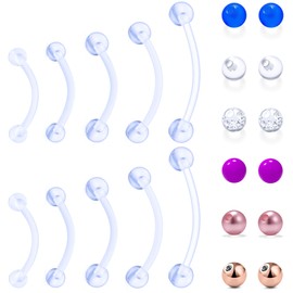 Goerhsjie 14G Bioflex Plastic Silicone Rubber Clear Flexible Pregnancy Maternity Belly Button Navel Rings Retainer Christina Piercing for Surgery 10mm 12mm 14mm 16mm 25mm Long Bar