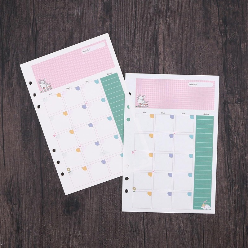 NUOBESTY A5 Refill Paper Colourful Monthly Planner Refills 6 Ring