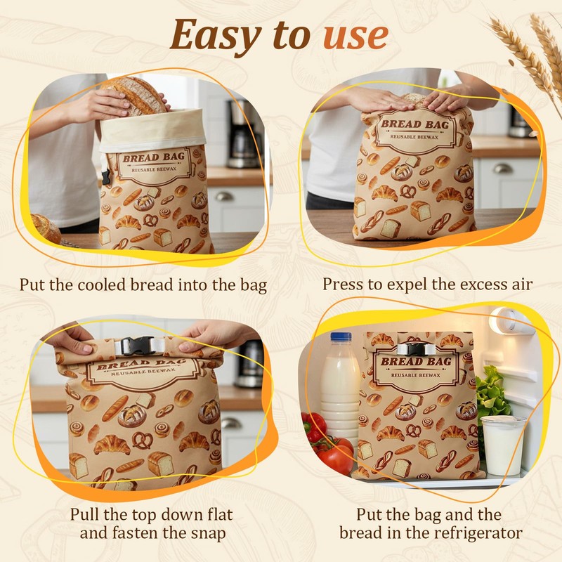 zxevg Beeswax Bread Bags 2 Pack 17x13 Inch Reusable