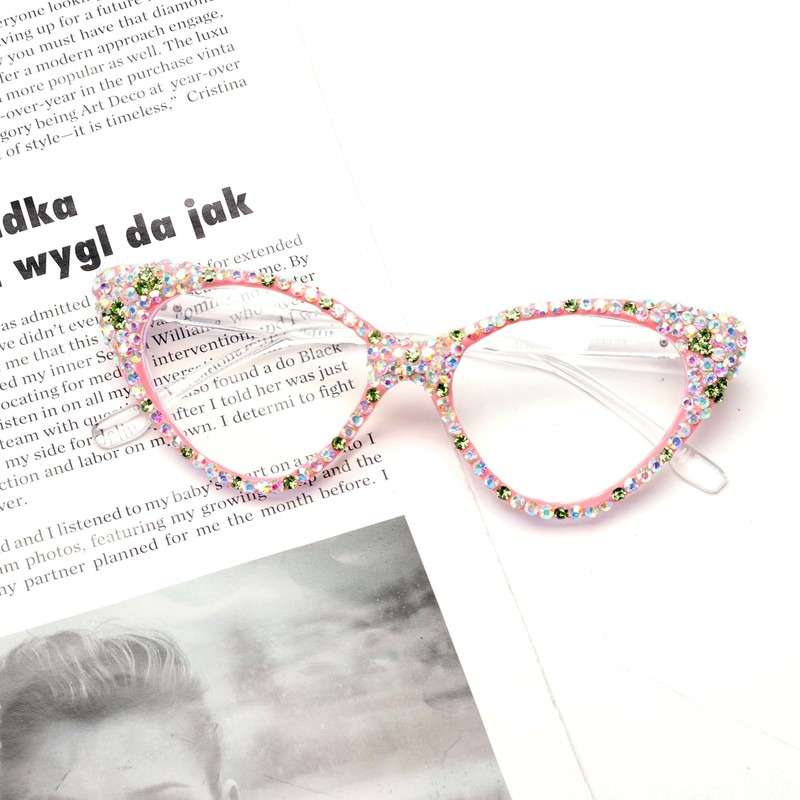 ICARA Bling Crystal Cat Eye Reading Glasses Rhinestone Blue Light