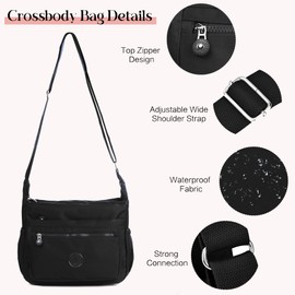 TECPEX Crossbody Bags for Women Nylon Women's Cross-Body Bags Waterproof Multi Zip Pocket Lightweight Casual Shoulder Bags Women Large for Travel Daily Use (Khkai)