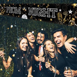 iwiio Prom Decorations 2024 Prom Night Banner Black Gold Sliver Prom Banner Graduation Prom Party Decorations Prom Photo Backdrop for Indoor Outdoor Supplies 270 X 40 cm