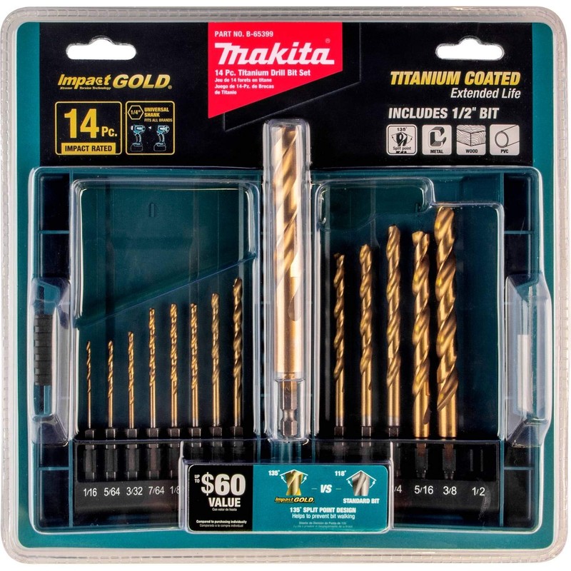 Makita B-65399 Impact Gold 14 Pc. Titanium Drill Bit Set,
