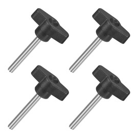 QUARKZMAN Pack of 4 T-wing Screws with Handles Thumb Screws, M6 x 45 mm Male Screw Knob 304 Stainless Steel Thumb Screw Handle 36 mm Diameter, Black