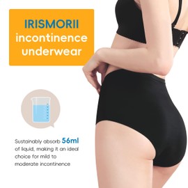 IRISMORII Urinary Incontinence Postpartum Underwear for Women Washable Leak Proof Odor Control High Waist Brief 1 Pack (Black, XL)