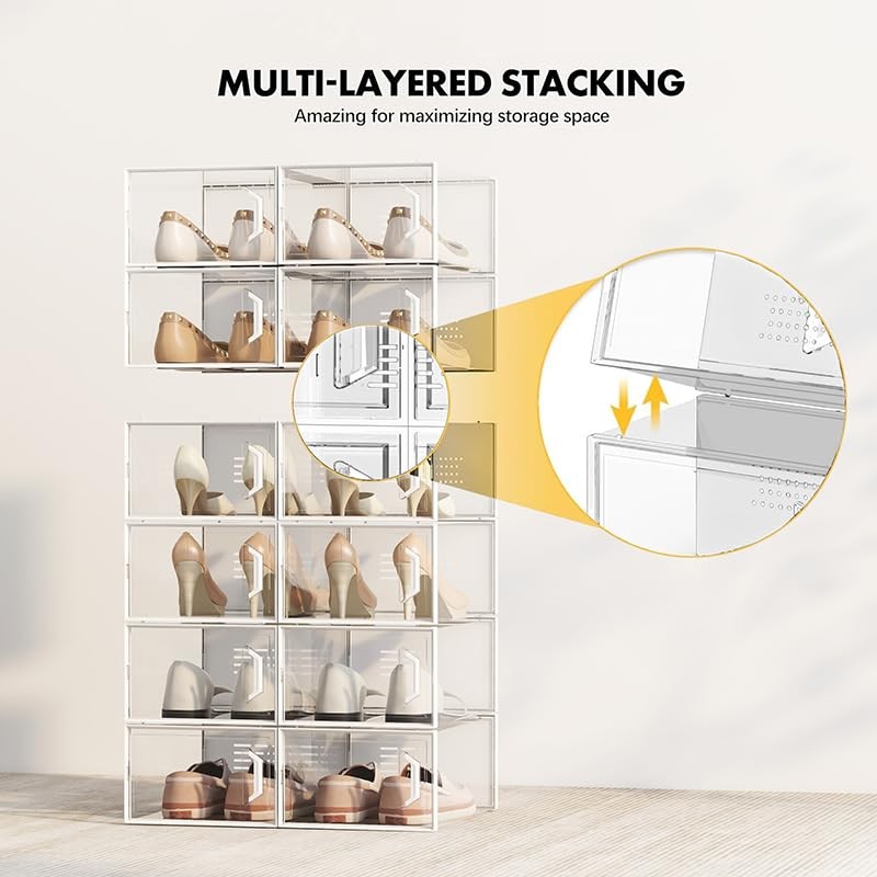 X-Large Shoe Storage Box Fit Size 14, Clear Plastic Stackable