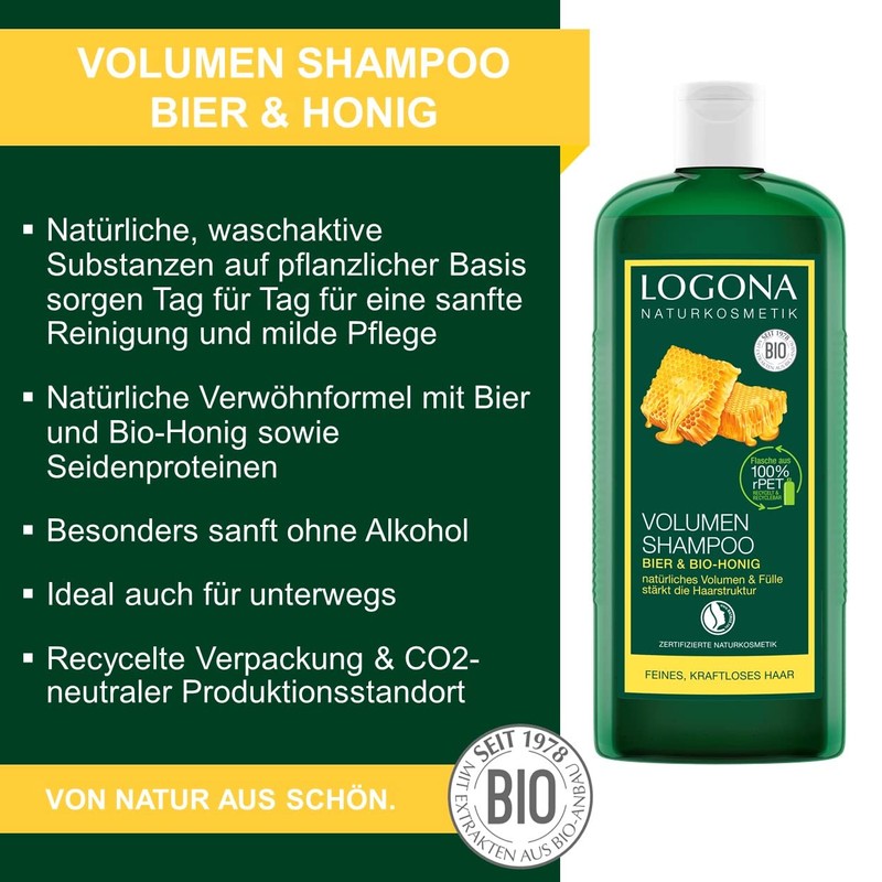LOGONA Organic Honey Volume Shampoo 17oz, 500ml