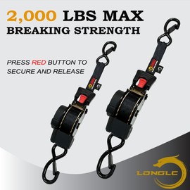 LONGLC 4 Pack Retractable Ratchet Straps Heavy Duty - 1 Inch X 15 Feet, 2,000lbs Breaking Strength - Best for Trucks, Cargo Trailer, Motorcycle, Tie Down Straps Ratchet, Retractable Ratchet Straps