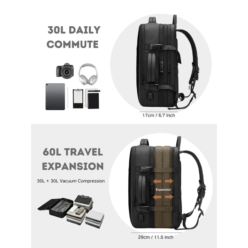 Vacuum Seal Travel Backpack 60L Expandable Air Compression System, Water