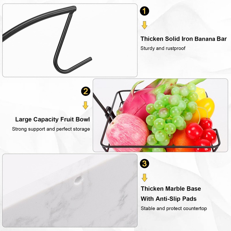 Livabber Countertop Fruit Basket Bowl with Banana Hanger, Modern Standing