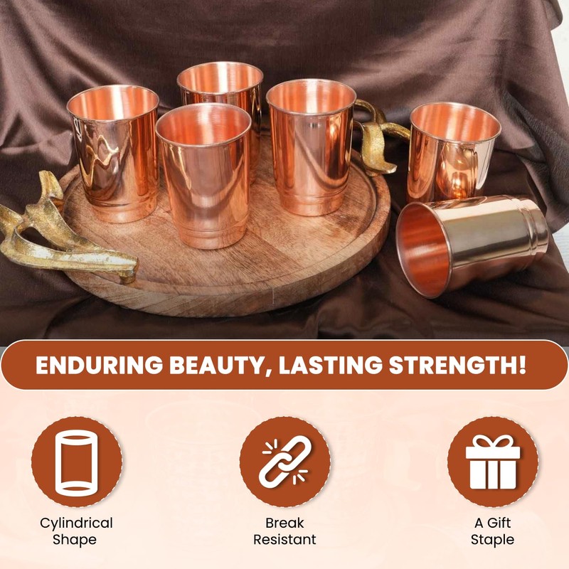 2activelife Pure Copper Cups Set of 6, Gift Set 100%