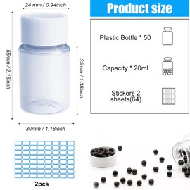 GZcaiyun Pack of 50 sample bottles, portable plastic bottle with lid screw cap, 20 ml, for cosmetics, camping, travel, shampoo lotion, with 2 stickers, transparent
