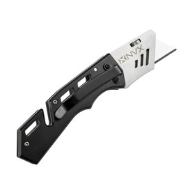 NVX VKN2BK Folding Pocket Utility Knife, Quick-Change Black and Stainless Steel Box Cutter with Blade Storage Compartment Hidden in Lightweight Aluminum Handle
