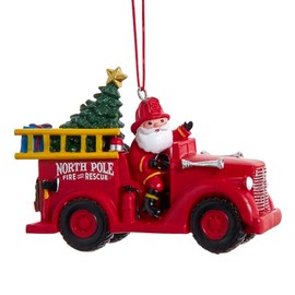 Kurt Adler 3.75 Inch Santa in Firetruck Ornament