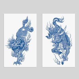 Oottati 2 Sheets Semi Permanent Waterproof Temporary Tattoos, 2 Weeks Long Last, 100% Plant-Based Ink Infinity Realistic Stickers, Kylin Chinese Unicorn