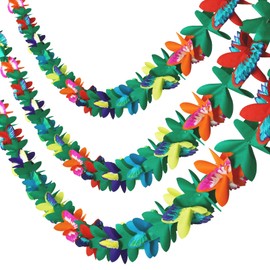 LEMESO 3 PCS Tropical Paper Flower Garland Hawaiian Flower Banner Fiesta Party Decoration Tissue Paper Flower Lei Garland Hanging Party Decoration for Hawaiian Luau Decorations