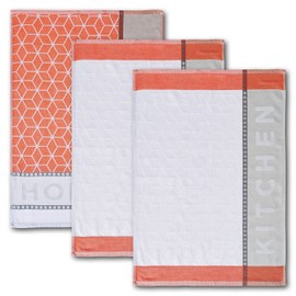 Dyckhoff Tea Towel Set of 3 'Home&Kitchen' Coral 50 x 70 cm