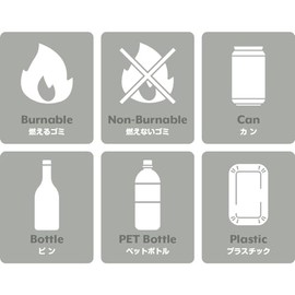 Collaboration Garbage Separation Seal, Set of 6, Flammable, Non-Flammable, Plastic Bottles, Bottles, Cans, Plastic Garbage (Gray)