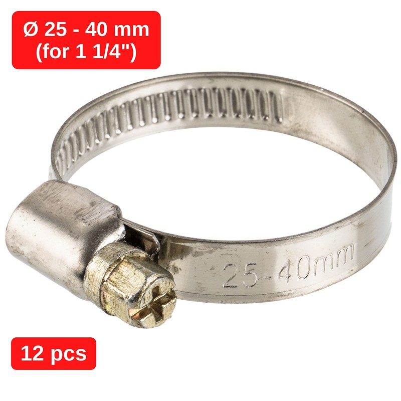Hose Clamps with Worm Drive, Pack of 8, Clamping Range