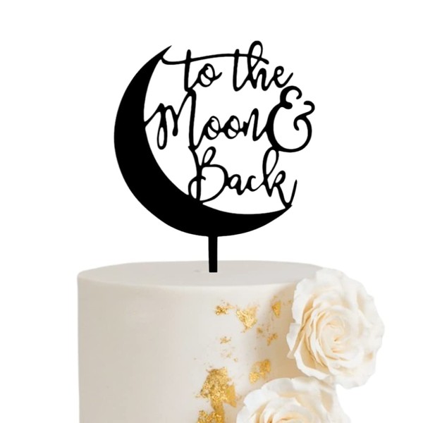 Perry Sullivan Creations - Decoración para tartas de boda de 10 cm a la luna y la vuelta en acrílico negro de 3 mm a prueba de alimentos