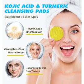 Kojic Acid & Turmeric Cleansing Pads,Kojic Acid Pads Turmeric Cleansing Pads,Essentials Turmeric Kojic Acid Pads for Face, Gentle Cleanser for All Skin Types, 60PCS