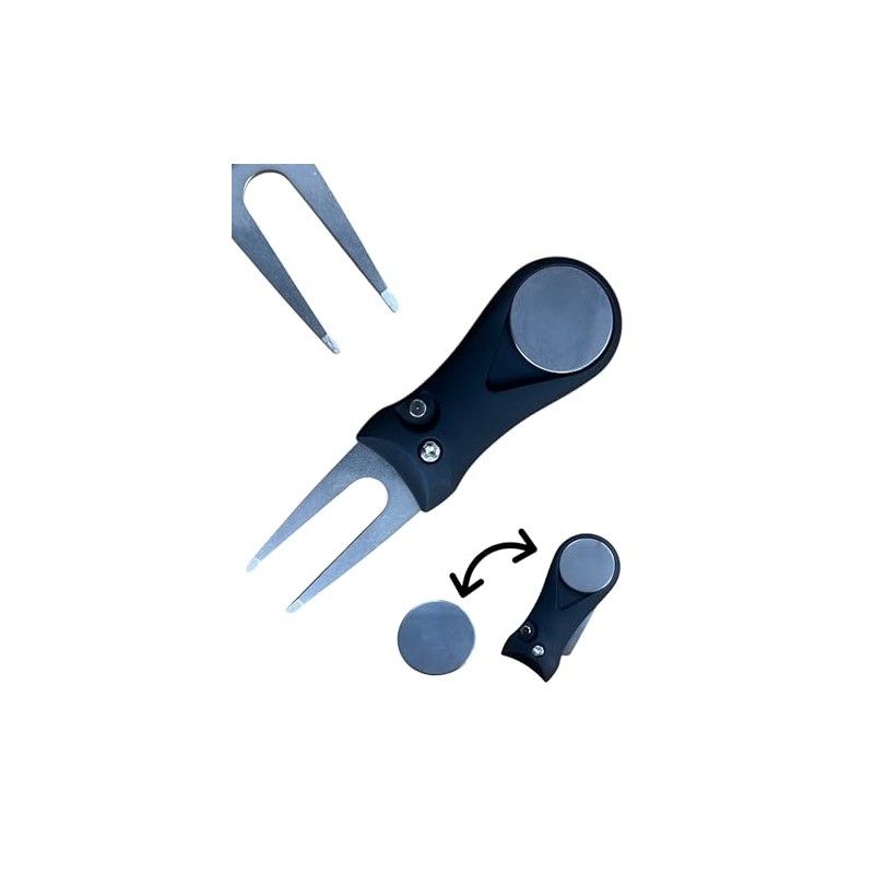 Golf Pitchmark Repairer Black Divot Tool Repair Magnetic Ball Marker