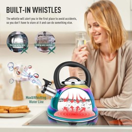 Weftnom Tea Kettle, Kettle 3.7QT, Tea Pot Whistling 316 Stainless Steel, Tea Kettle Stovetop with Cool Folding Handle, Kettle Teapot Rainbow Induction for Boiling Water, Mirror Finish