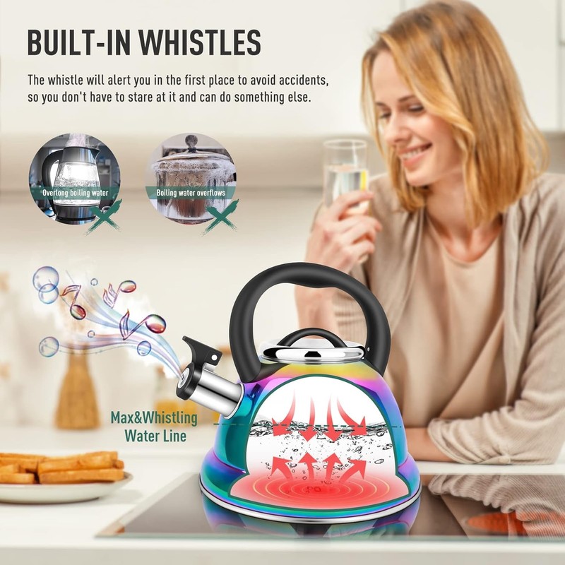 Weftnom Tea Kettle, Kettle 3.7QT, Tea Pot Whistling 316 Stainless