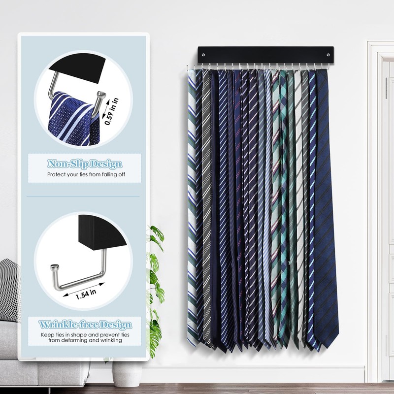 Tie Rack Belt Hanger Wall Mounted, Lomrsiul Non Slip 180