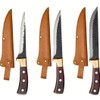Premium Steak Knives Set with Hammered Steel Blades, Wooden Handles,