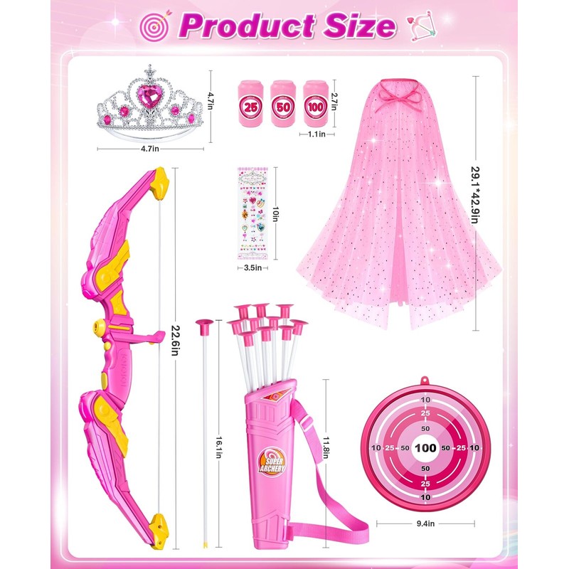 DUDUCOFU Kids Bow and Arrow Set Toys for Girls LED