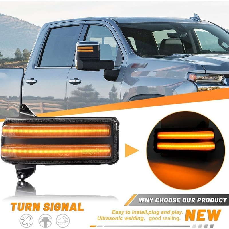 NJSBYL For Sierra & Silverado Amber LED Side Mirror Turn