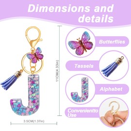 TRAVELKNOT Women's Keyring, Letter Butterfly Tassels, Cute Girl Purple Initial Keyring for Car Favors Backpack, Purple2J, J