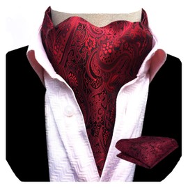 GUSLESON Ascot - Juego de corbata y bolsillo para hombre, diseño de cachemira, tela jacquard floral, para regalo, Rojo -, 15.5cmx5.5cm