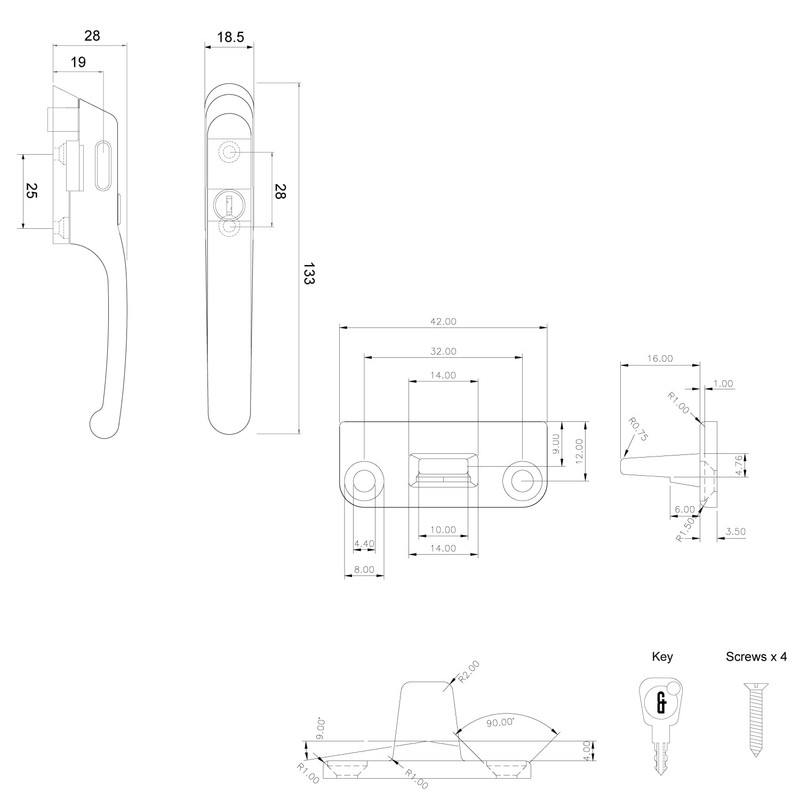 FixRello Fastener Casement Window Handle for Timber Surfaces | with