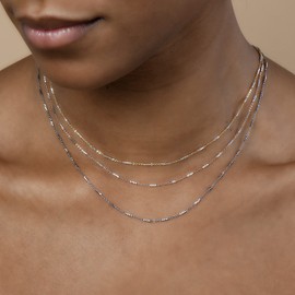 Oro de 14 quilates sobre plata de ley 925 de 1,5 mm de tubo de corte de diamante + collar de cadena de anclaje, disponible en amarillo, plata o rosa, 16, Chapado en oro, Sin gemas.