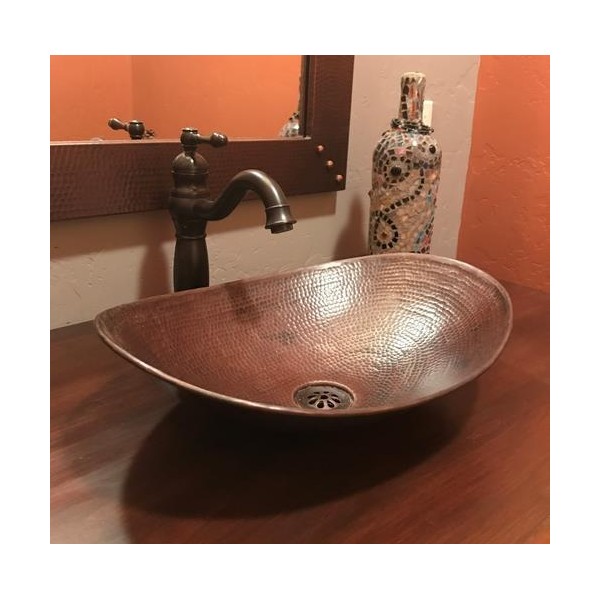 18" Oval Copper Vessel Countertop Sink with Daisy Drain in Sedona