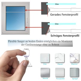 Tension Rod, No Drilling or Glueing, Adjustable by Turning, Tension Rod for Windows, Doors and Curtains, Length: 40-60 cm, White, Pack of 2