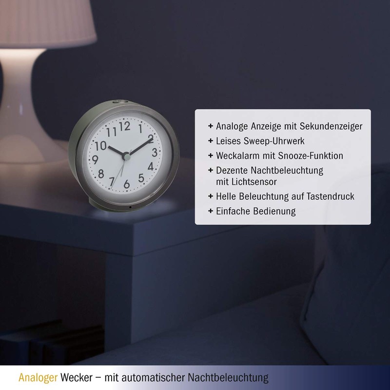 TFA Dostmann 60.1034.04 Analogue Alarm Clock with Silent Movement with