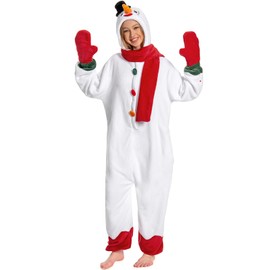 OLAOLA Unisex Adult Christmas Costume, Adult Snowman Onesie, Plush Xmas Cosplay Pajamas One-Piece Sleepwear